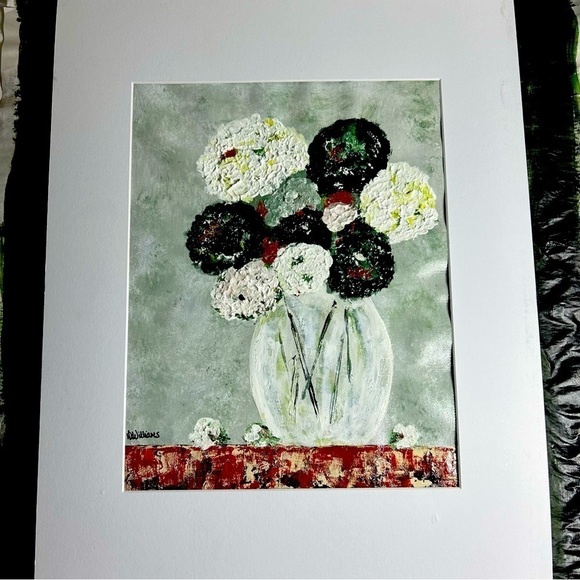 Original Artwork Acrylic’s on Canvas Sheet Green Carnations Impressionism - Picture 1 of 14